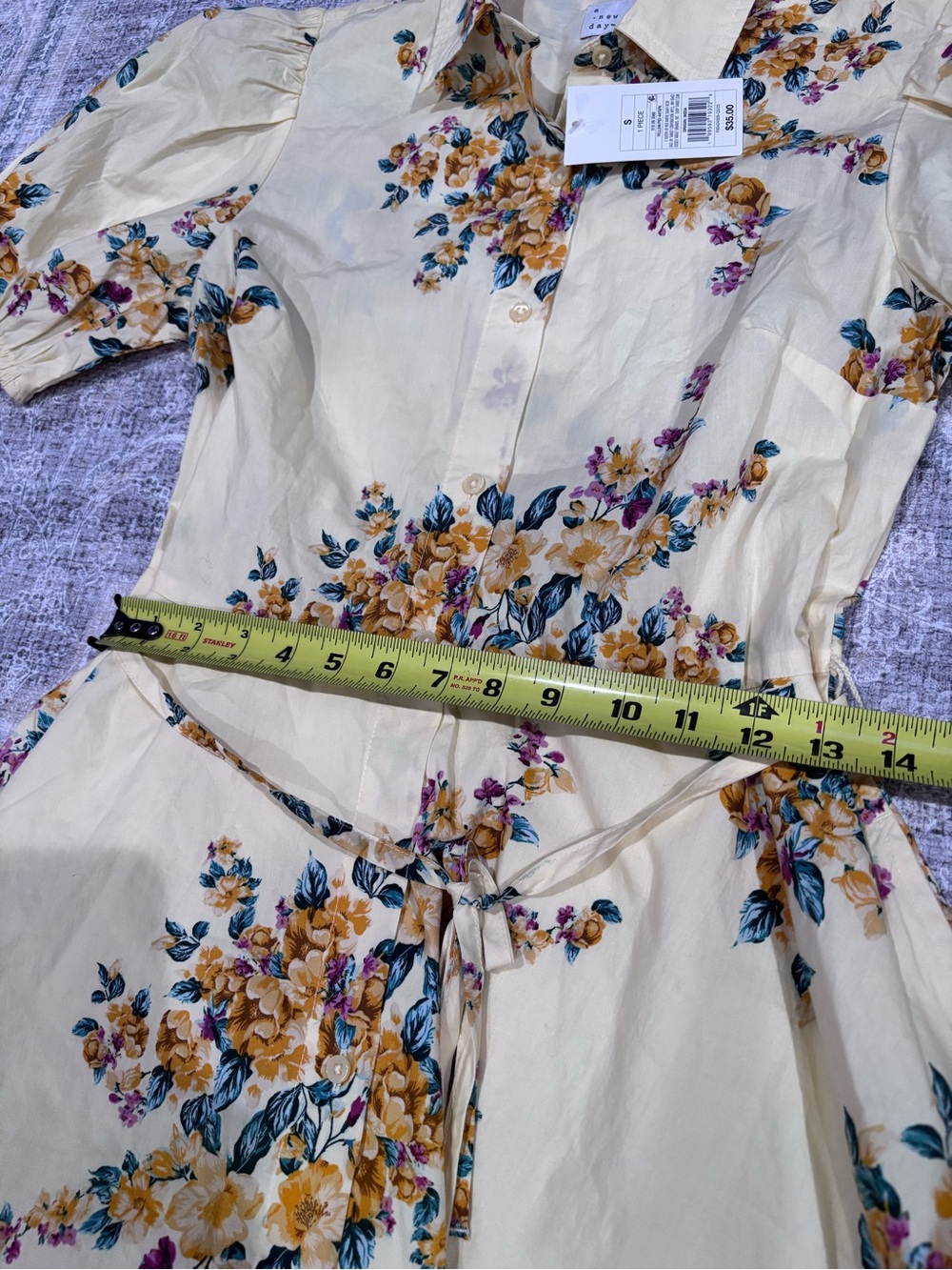 a new day Women's Yellow Floral Shirt Dress with Belt Size Small NWT - Picture 6 of 6